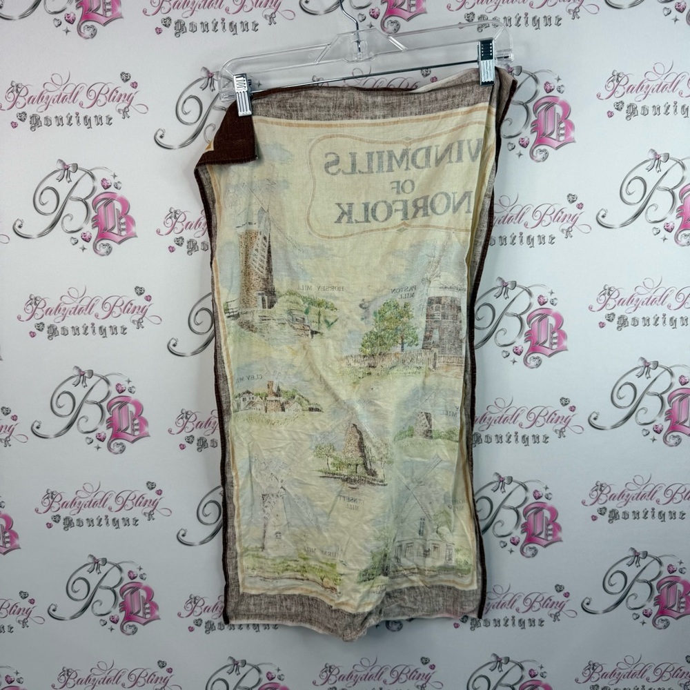 Vindmills of Norfolk Scenic Print scarf scarve wrap or wall decor- Brown & Cream - Picture 2 of 6